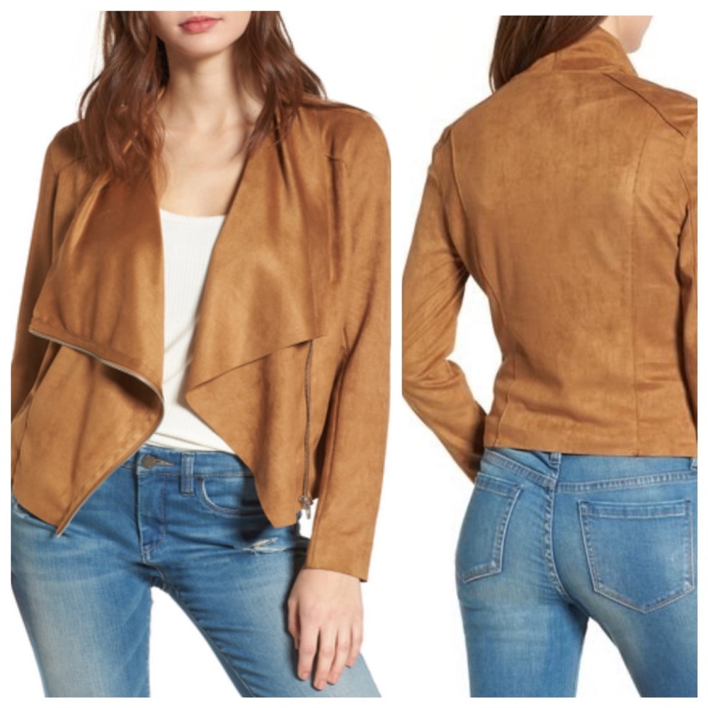 Blank NYC Faux Suede Drape Front Jacket